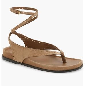 Madewell Eleni Ankle-Wrap Thong Sandal in Tawny Khaki.